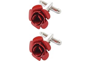 COLLAR AND CUFFS LONDON Gemelli Camicia Uomo Fiore Rosso - con Scatola - Ottone - Rosa Rossa - Giardino San Valentino Romanza Amore Circolare - Un Paio