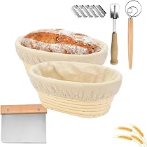 Cestino per il pane Banneton – 25,4 x 15,2 cm (set di 2) cestini per pasta madre con fodera, cestino per lievitare, ciotole per pane e cesti per pane in rattan