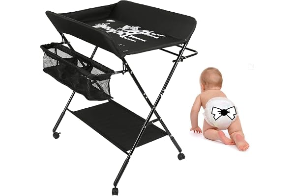 Matelas à langer pliable pour bébé, table de massage avec poches en filet et peu encombrant, antibactérien (80 x 66 x 98 cm noir)