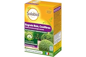 SOLABIOL Engrais Buis - Conifères & Arbustes d'ornement - 1,5Kg - Jusqu'à 30 Pieds - Pour Des Arbres & Arbustes Vigoureux - Utilisable En Agriculture Biologique SOCONY15