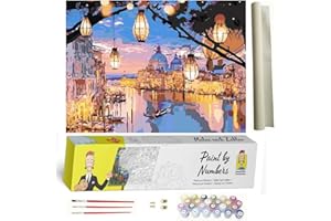 DonElton Pintar por Numeros Adultos Venecia – DIY Lienzos para Pintar por Números para Adultos con Pinceles y Colores Brillantes – Sin Marco