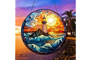 HOTIYOK Lighthouses Window Hangings Acrylic Beacon Light Suncatcher Stained Glass Panels Wall Decor For Indoor, Ideal Housewarming Gift Home Decor For Mom Grandma Wife Teacher