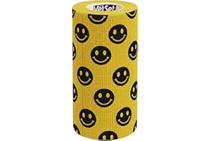 Cohesive Bandage for Horses, Dogs & Pets | Self-Adherent Veterinary Wrap 10cm x 4.5m | WrapTec | Elastic Support & Wound Dressing Fixation | Single Roll by VetSet (Smiley Yellow)