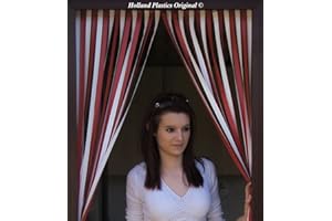 Holland Plastics Original Brand Rideau de Porte Type lamelle résistants aux bestioles et aux Mouches- Rouge ET Blanc - avec des Crochets Auto-adhésifs pour Cadres de PVC Plastique