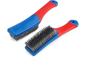 DHISPERARES 2 Piezas Cepillo Alambre, 16 cm Cepillos de Limpieza de óxido Manual, Mango de Goma Cepillo Acero Inoxidable para Limpiar Manchas de Aceite de la Parrilla, Manchas de Aceite, Polvo de Pintura