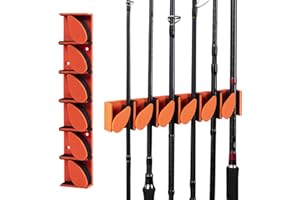 Matymats 6 Capacity Fishing Rod Holder – Wall Mounted Fishing Rod Rack, Vertical Fishing Rod Storage Rack for Garage, Fits Max Rods Dia. 21mm(0.83"), Orange