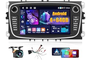 Fuluku 4+64G Android Car Radio for Ford Focus C-Max S-Max Mondeo Kuga Galaxy with Wireless Carpaly & Android Car, 7 Inch IPS Touch Screen Radio with Bluetooth 5.0/GPS/Reversing Camera/FM/WiFi/SWC