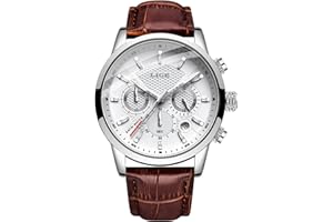 LIGE Montres Hommes Mode Étanch Acier Inoxydable Analogique Quartz Sport Chronographe Blanc Cadran Classique Cuir Bracelet Montres…