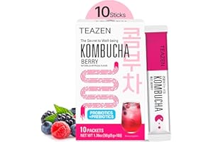 TEAZEN - Kombucha Berry - Bevanda Istantanea al Tè Probiotico - 10 Bustine - Senza Zucchero, Vegan, Bassa Caloria - Preparazione per Bevanda Coreana con Prebiotici