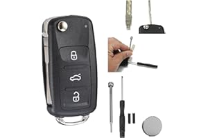 3 Buttons Flip Volkswagen Car Key Fob Shell for VW Up Golf MK5 MK6 Polo Tiguan Passat Jetta Caddy Transporter T6,Skoda Octavia Fabia,Seat Ibiza Leon Key Case with VW Key Blade Pin Tools