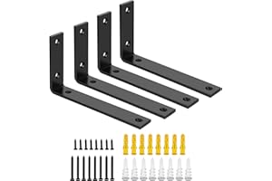 SAYAYO Black Shelf Brackets Heavy Duty Metal L Brackets for Shelves 5MM Thick Angle Bracket, Wooden Shelf Bracket & Supports Wall Hanging Corner Brace, 175mm*100mm, 4 Pack, EJZX23107B-4P