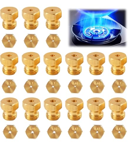 Set van 6 keukengassproeiers, LPG-branders, conversie, propaan, butaan, voor gaskookplaat, schroefdraad M6 x 0,75, 1 x 0,50, 1 x 0,65, 1 x 0,70, 1 x 0,87, 1 x 0,9, 1 x 0,96 cm