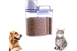 VULEVIRTUE Baril de Nourriture Transparent, Conteneur hermétique pour nourriture pour animaux,conteneur à croquettes avec verre doseur, pour aliments animaux,pâtes, céréales, riz,1.5 L/6.10x4.33x8.66inch