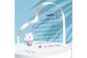 FCZIVA Tante Acryli Plaque Coeur Femmes Fête des Mères Cadeaux Bureau Signe Chat Personnalisé Anniversaire Noël Cadeau Décoration de Maison Retraite Merci d’Apprécier Souvenir Tata Je t'aime Rappel