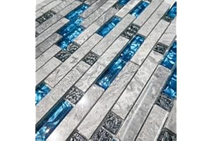 TOTAL LOOK DESIGN TILES AND INTERIORS Emerald Blue Glass & Marble Mosaic Tiles Sheet for Walls, Floors, Bathrooms, Kitchens (1 Sheet 30 x 30cm)
