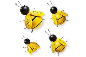 WEIWUXIAN 4 pezzi Bumble Bee Decor, Metal Wall Art Bee Scultura 3D, Decorazione da Giardino, in Ferro, Rustica, Decorazione Domestica, Decorazione del Prato Inglese del Giardino, Interno ed Esterno