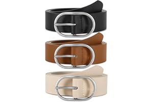 WERFORU Lot de 3 Ceintures en Cuir pour Femmes Ceinture Femme à la Mode avec Boucle Dorée/Argentée pour Jeans, Pantalons et Robes