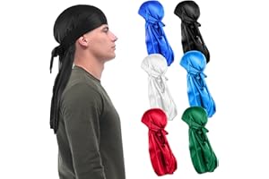 WLLHYF Silk Durag Long Tail Durag Breathable Pirate Headwraps Cap for 360 Waves Soft Bandana Turban Hat Hair Loss Chemo Cap