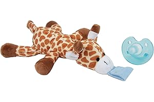 CHEEKY CHIMP Dummy Pacifier Baby Soother, Dummies for Babies - Detachable Newborn Essentials - Portable Comforter Soothie - Stuffed Animal Plush Toy for 3-36 Months - Teething Dummie for Boys & Girls (Giraffe)
