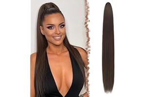 ‎FESHFEN FESHFEN Pferdeschwanz Extensions mit Kordelzug Lang Gerade Zopf Kordelzug Pferdeschwanz Haarteil Glatt Haarverlängerungen Synthetik Drawstring Ponytail Extension für Damen 70 cm Braun