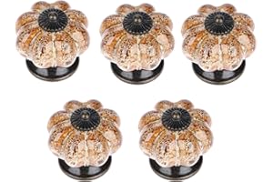 Mgoodoo Lot de 5 Boutons de Meuble, Bouton en Céramique en Forme de Citrouille Dia-38mm de Style Européen Vintage Poignées de Meuble Blanc avec Vis pour Tiroir Bibliothèque Buffet Commode Armoire
