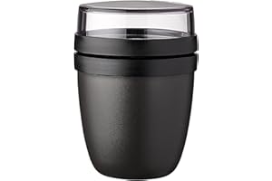 Mepal - Fiambrera Ellipse Mini - Práctico Vaso para Yogur y Muesli - Compartimentos separados para Porta Alimentos - Apto para Congelador, Microondas y Lavavajillas - 300 ml + 120 ml - Nordic Black