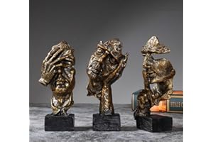 QBMYCN Escultura pensadora,Estatua de Silencio es Dorada,decoración de Figura Abstracta,Arte Moderno para decoración de Escritorio de Oficina,hogar,Material de Resina,Juego de 3.Color Cobre.