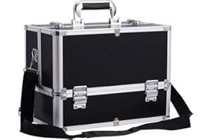 KETALIRIA Kosmetikkoffer Groß Make up Koffer Schminkkoffer Alu Beauty Case Abschließbarer Friseurkoffer Nagelkoffer,Schwarz