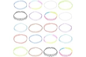 AUKTRANSCELER 24 Pièces Collier de Tatouage Élastique Réglable Ras du Cou pour Femmes et Filles - Punk Gothique Chaîne de Tatouage Collier en, 12 Couleurs × 2, Multicolore Néon Pastel,Style Années 90.