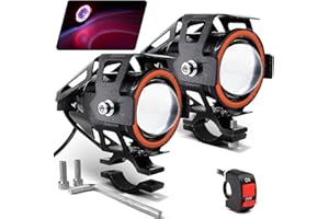 LynKomm 2 Stück Motorrad Scheinwerfer U7 LED Nebelscheinwerfer Spotlight DRL Universal Hilfsscheinwerfer mit Rot Angel Eyes Halo Ring und Schalter