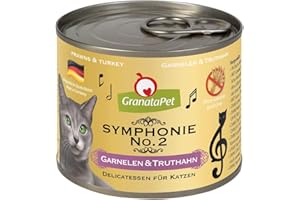 GranataPet Symphonie No. 2 con gamberetti e tacchino, cibo gatti senza cereali e zuccheri aggiunti, bocconcini per gatti in gelatina, cibo umido gatti delicato, 6 x 200 g