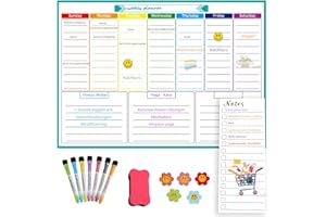 GEGNNS A3 Calendrier Magnétique Frigo, Calendrier magnétique effaçabl, Planificateur hebdomadaire magnétique et mensuel effaçable avec 7 Marqueurs à tableau blanc, 5 Aimants, 1 Effaces