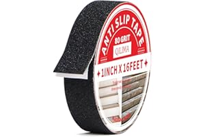 QILIMA Anti-Slip Tape, High Traction Grip Tape 2.5cm x 5m Non Skid Strip Tape Abrasive Adhesive for Stairs Tread Steps Ramps Indoor Outdoor, Black
