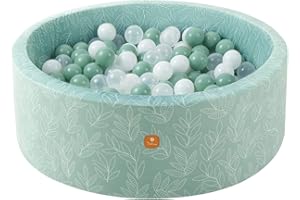 Dodozen Soft Ball Pit 90X30cm/200 Balls ∅ 7Cm Round Foam Ball Pool for Babies and Toddlers Removable Cover Crush-Proof Playballs - Sage:White/Transparent/Sage