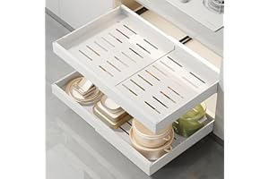 Wiseten Szuflada teleskopowa biała 32-52 cm, wysuwana szuflada do kuchni, wysuwanego organizera z systemem szynowym, bez wiercenia, do kuchni, łazienki, salonu