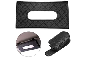 CNYMANY 2 pcs Sunglasses Holder and Tissue Holder for Car Visor, Leather Sunglasses Clip Eyeglass Holder Ticket Card Clip, Sun Visor Backseat Tissue Case for Car Truck Universal Auto