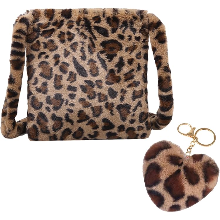 Sac à Bandoulière En Fausse Fourrure Imprimé Animal - Sangle Réglable 132 Cm - Taille Moyenne 18x20x5 Cm