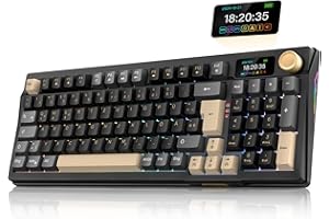 ‎REDTHUNDER RedThunder K95 Kabellose Mechanische Gaming-Tastatur mit 1,88” Display & Knopf, QWERTZ 96 Tasten, Gasket, BT/USB-C/2,4GHz, Software, Hot-swap, Linear-Pink-Schalter, RGB, PBT-Tastenkappen, 8000mAh.