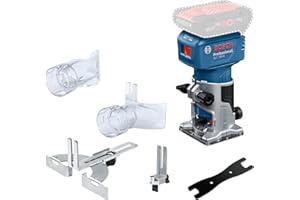 Bosch Professional 18V System fresad corte bat GLF 18V-8, incl guía paral, adapt asp fres superf, adapt asp fres cantos, guía rodillo rec enras, pinza suj 8 mm, llave, sin bat/cargador