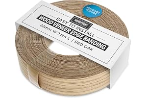 22mm Euro Oak Veneer Edging - 7.5m Roll - Pre-Glued Iron-On Real Wood Edging Tape for Easy DIY Application