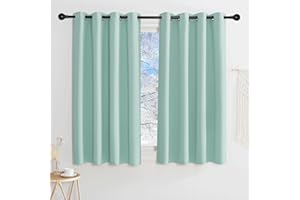 KGORGE Zasłony zielone, nieprzejrzyste na przelotkach, zestaw 2 sztuk, krótkie, nieprzejrzyste, do pokoju dziecięcego, dla chłopca, zasłony termiczne na przelotkach, zasłony zaciemniające, 145 x 140