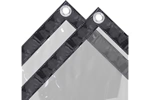 Ezcasch 2.5x3.5m Bâche Transparente avec Œillets - 420g/m² PVC Bache Transparente, Bache Exterieur Impermeable pour Terrasse, Balcon avec Corde et Attaches Câbles (Taille Réelle : 2.45x3.45m)