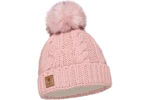 ELIMELI Kinder Mütze für Mädchen warme gestrickte Wintermütze mit Kunstfell Bommel Perfekt Beanie für Winter und Herbst 17208