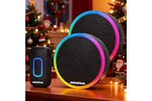 Aigostar Timbre Inalámbrico RGB, timbre inalámbrico exterior impermeable, IP55, 5 Niveles de Volumen (0-120dB) y 60 Melodías, Timbre para Ancianos, Casa, Oficina, Negro (2 Receptor y 1 Transmisor)