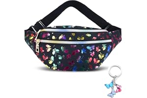 BMHNQ 1 Marsupio Donna Marsupio Ragazza Olografico Farfalla Pelle Sintetica Impermeabile Regolabile Moda Running Marsupio Elegante Ciondolo Marsupio Nero, Aggiungi un Portachiavi a Farfalla.