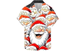 LUOLUOLUO Funny Christmas Shirt for Men UK Sale Xmas Hawaiian Shirts 3D Print T Shirt Santa Claus T-Shirt Button Down Shirt Short Sleeve Tops Snowflakes Pullover Front-Pocket Lapel Shirt Cotton Tshirt