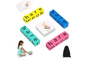 PEAKTOP Gra z literami z kartami do nauki, drewniane klocki do czytania, drewniana gra ortograficzna, dla dzieci od 3 lat