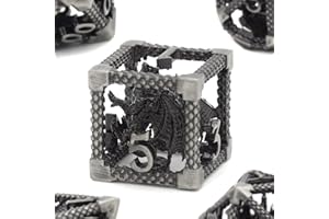 DND Würfel Set Polyhedrische Würfelset Hollow Imprisoned Drachen Würfel D&D Spielwürfel für Dungeons and Dragons Würfel ZHOORQI RPG Metall Würfelset MTG Pathfinder DND Geschenke(3D-Altsilber)