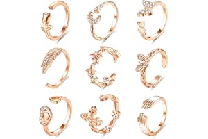 Milacolato 9PCS Bague D'orteil pour Femmes Summer Beach Bague À Bout Ouvert Avec Papillon Rose Fleur Réglable Teo Bagues Feuille Réglable Bagues D'orteil Ensemble De Bague Réglable pour Femmes