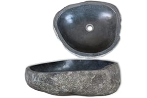 Festnight Basin River Washing Bowl Sink Stone Oval 38-45 cm, Natural Stone Basin for Bathroom or Washroom